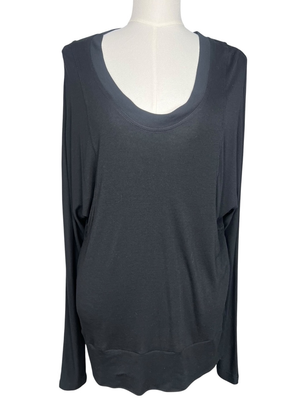 BCBGMaxAzria Draped Dolman Sleeve Black Tunic Top Size Large